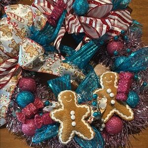 18”Gingerbread Family Wreath handcrafted custom colorful Final Sale